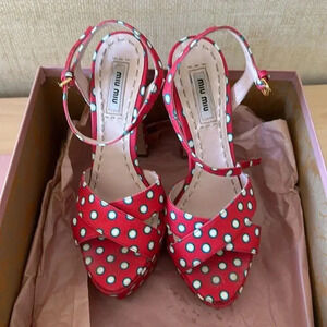 Miu Miu Canvas Polk a Dot Platform Sandlas size 36.5
